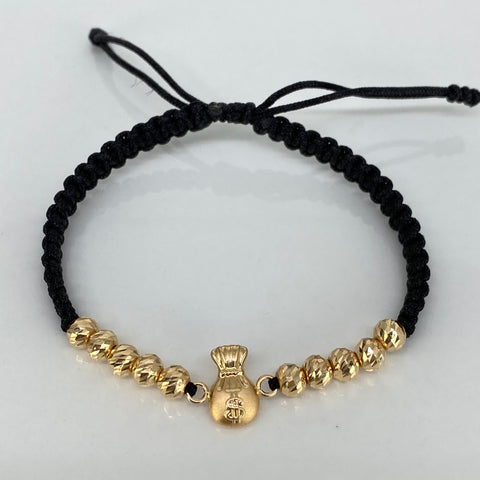 Pulsera tejida Herraje Bolsa Dinero / BD 10uni 5mm / Hilo Negro Oro amarillo 18k 1,46 Gr *