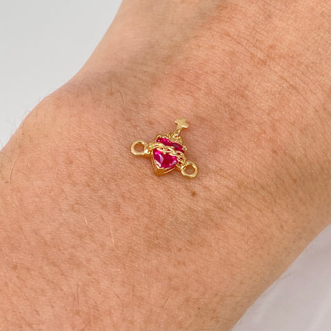Herraje Corazon Circon Fucsia Oro amarillo 0,85 Gr / 1,2 Cm