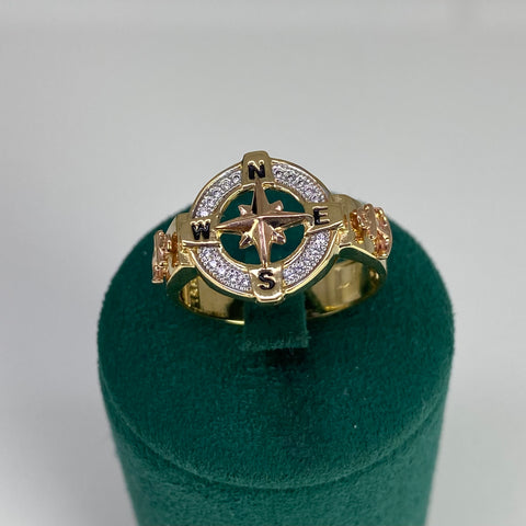 Anillo Brújula Circones Blancos Oro amarillo y Oro rosa 18k / Talla 10 1/2 / 6,28 Gr †