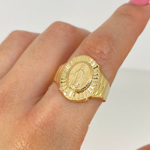 Anillo Sello Virgen Milagrosa Oro amarillo 18k / Talla 11 1/2 / 3,51 Gr *