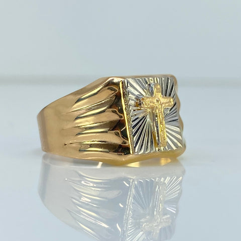 Anillo Cruz Cristo Oro amarillo y Oro blanco 18k / Talla 11 3/4 / 3,81 Gr