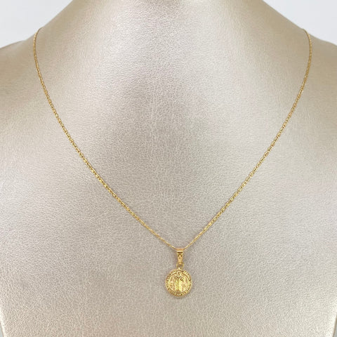 Set Cadena ● Plana + Dije San Benito Tres oros 18k 2,84 Gr / 1,3 mm / 60 Cm †