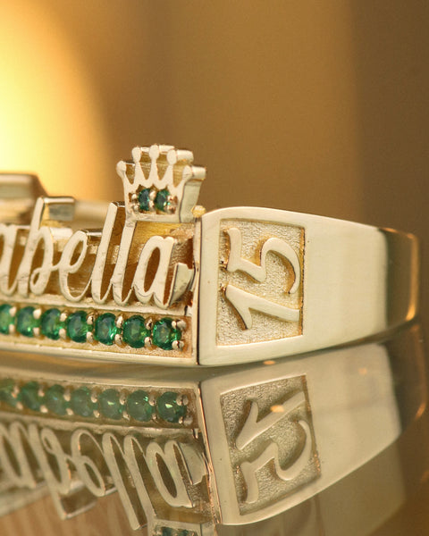 Anillo Nombre Personalizado 15años Circones POR FABRICACION Oro amarillo / Talla 5/10 / 6 Gr *