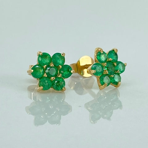 Topos Flor Esmeraldas 70pts Oro amarillo 18k 1,46 Gr *