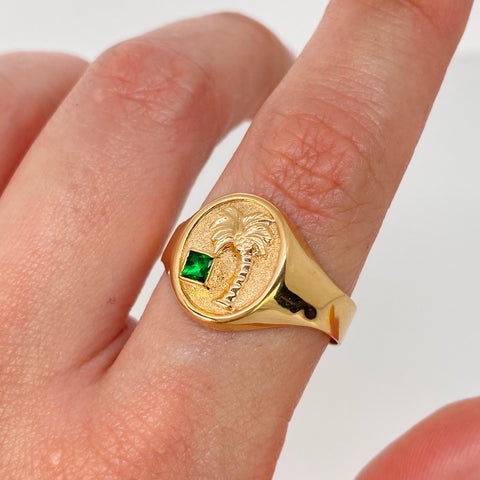 Anillo Palmera Circones Verde Oro amarillo / Talla 11 3/4 / 3,65 Gr †