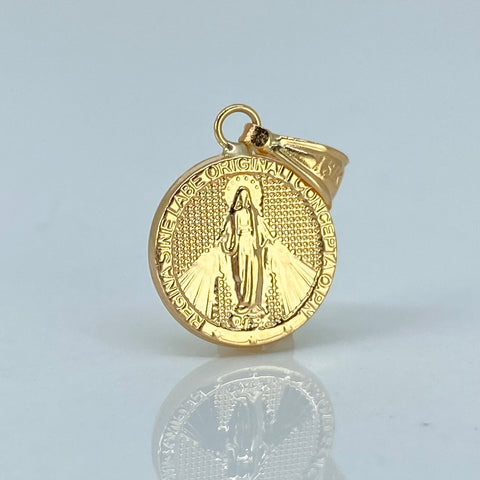 Dije Troquel Virgen MilagrosaFondo Diamantado Oro amarillo 18k 0,81 Gr / 2 Cm