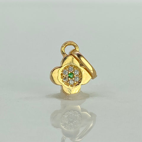 Dije Flor Circones Blancos Verde Oro amarillo 18k 0,71 Gr / 1,5 Cm  *