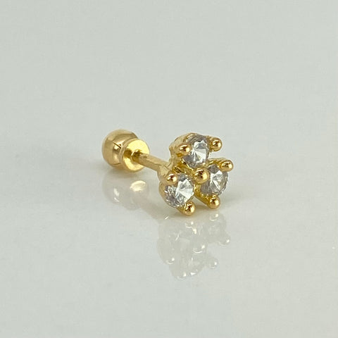 Piercing Trebol Circones Blancos / Oro Amarillo 18k (Joya) / 0,58gr / 6mm / (Oreja) †