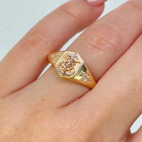 Anillo Ancla Circones Blancos Tres oros / Talla 9 1/2 / 3,25 Gr