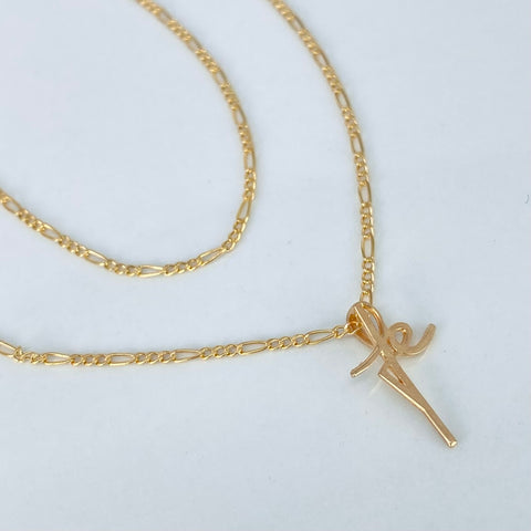 Set Cadena ● Set Tres Por Uno 3x1 + Dije Cruz Fé Oro amarillo 18k 1,51 Gr / 1,2 mm / 50 Cm *
