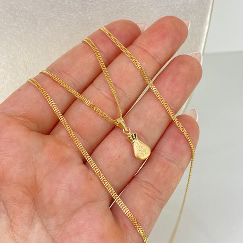 Set Cadena ● Mini Sedusa + Dije Bolsa Dinero Oro amarillo 18k 2,8 Gr / 1,7 mm / 45 Cm