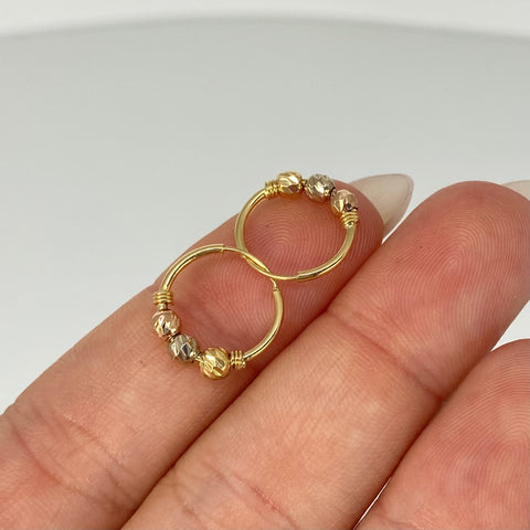 Candongas Imperdibles Bolas Diamantadas 3mm Tres oros 18k 1 Gr / 1,3 Cm