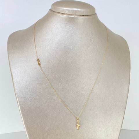 Set Cadena ● Aro Seguido + Dije Cruz Oro amarillo 18k 0,75 Gr / 0,5 mm / 45 Cm *