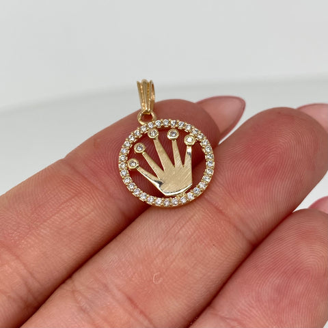 Dije Corona RX Circones Blancos Oro amarillo 18k 1,77 Gr / 2 Cm *