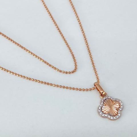 Set Cadena  Mini Militar + Dije Trebol Diamantado Circones Oro rosa 18k 2,65 Gr / 1 mm / 40 Cm †
