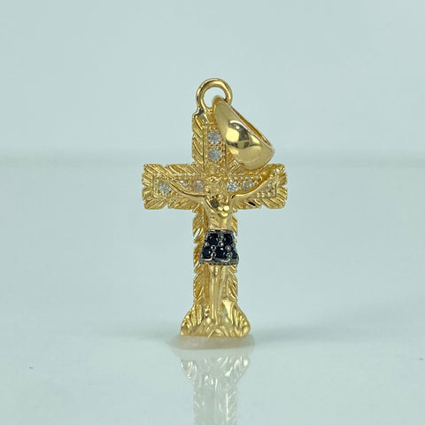 Dije Cruz Cristo Buga Circones Blancos Oro amarillo 18k 2,34 Gr / 3 Cm  †