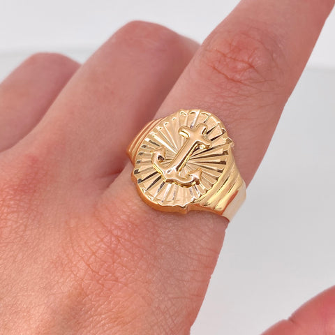 Anillo Sello Ancla Diamantado Oro amarillo / Talla 11 / 2,83 Gr †