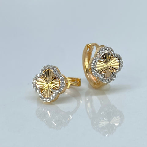 Candongas Trebol Diamantados Circones Blancos Oro amarillo 2,7 Gr / 1,4 Cm *