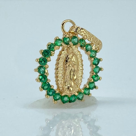 Dije Virgen Guadalupe Circones Verdes Oro amarillo 0,75 Gr / 1,8 Cm †
