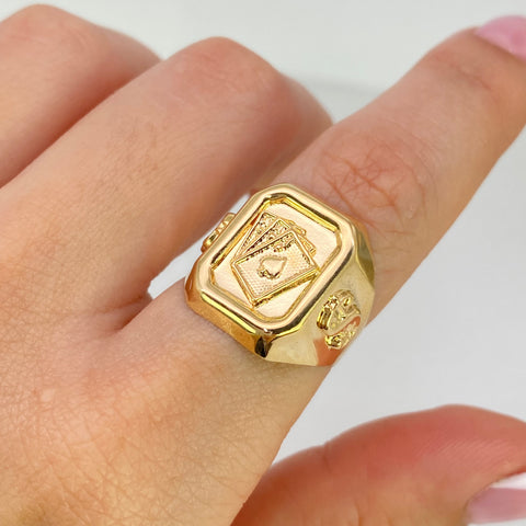 Anillo Cartas / Signo $ Oro amarillo 18k / Talla 8 / 3,58 Gr *