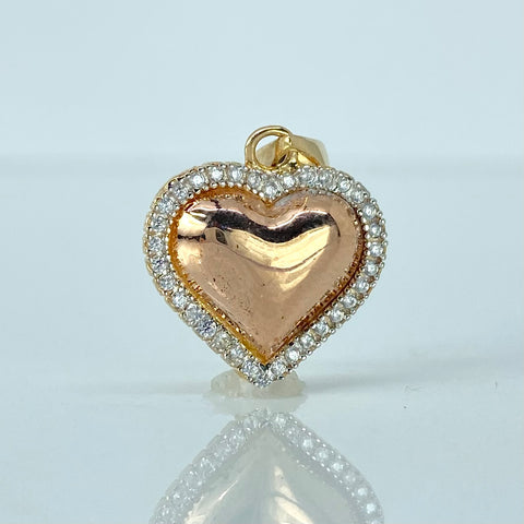 Dije Corazon Circones Blancos Oro amarillo y Oro rosa 18k 2,25 Gr / 2,5 Cm *