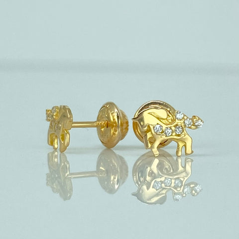 Topos Unicornio Circones Blancos Oro amarillo 18k 0,88 Gr / 8,2 mm  *