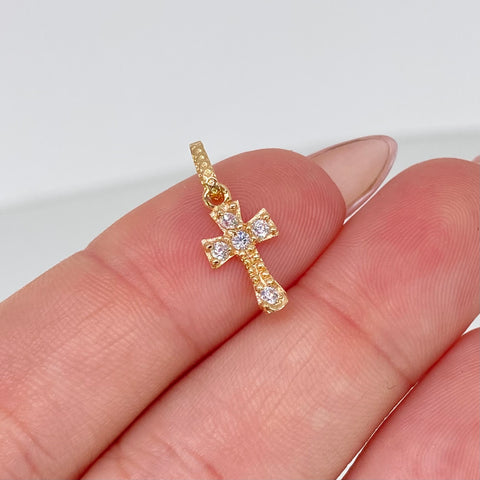 Dije Cruz Circones Blancos Oro amarillo 0,5 Gr / 1,8 Cm †