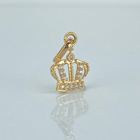 Dije Corona Circones Blancos Oro amarillo 18k 0,65 Gr / 1,7 Cm  *