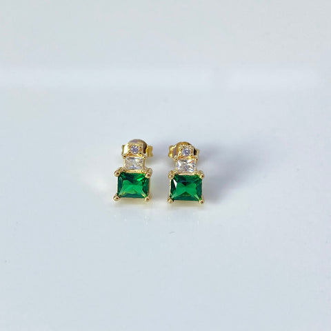 Topos Cuadro Circones Verde Y Blancos Oro amarillo 18k 2,20 Gr / 9,1 mm  *