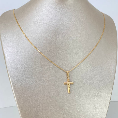 Set Cadena ● China + Dije Cruz Cristo Oro amarillo 18k 4,02 Gr / 1,4 mm / 60 Cm †