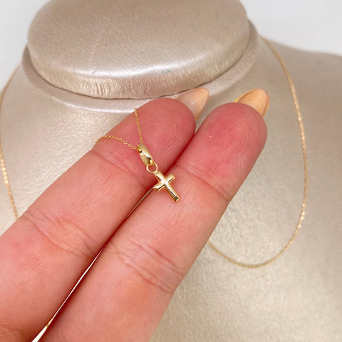 Set Cadena ● Aro Seguido + Dije Cruz Oro amarillo 18k 0,75 Gr / 0,5 mm / 45 Cm *