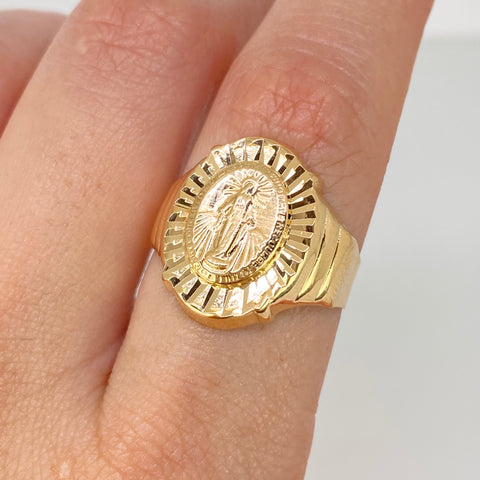 Anillo Sello Virgen Milagrosa Oro amarillo / Talla 8 3/4 / 3,35 Gr *