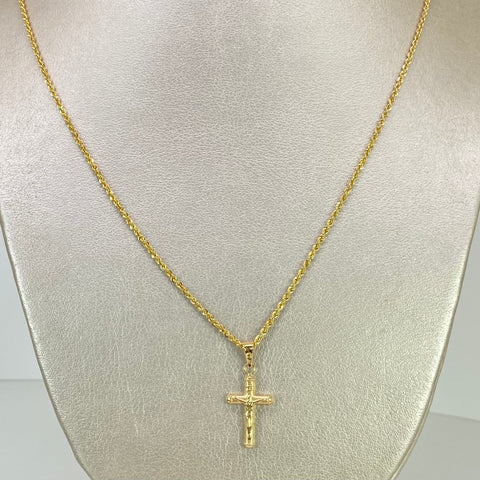 Set Cadena ● Lazo + Dije Cruz Cristo Oro amarillo 18k 3,05 Gr / 2 mm / 60 Cm †