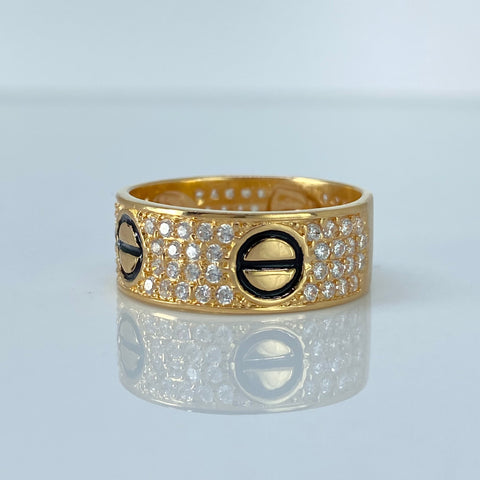 Anillo Tornillo CT Circones Blancos Negros Oro amarillo / Talla 10 1/2 / 7,4 Gr *
