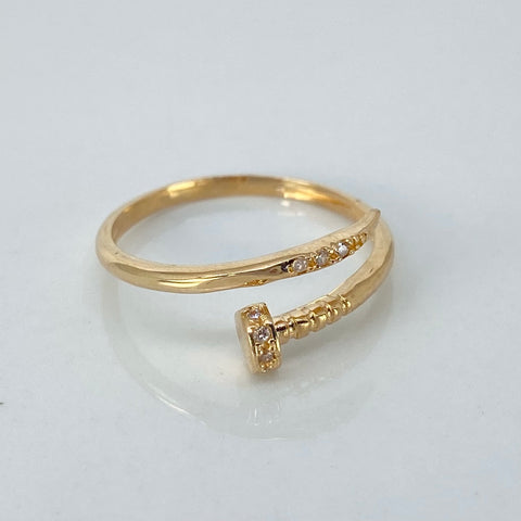 Anillo Clavo CT Circones Blancos Oro amarillo 18k / Talla 7 1/2 / 1,95 Gr *