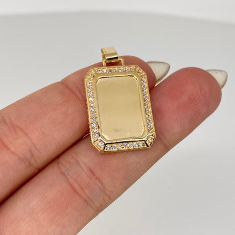 Dije Placa Rectangular Circones Blancos Oro amarillo 18k 3,05 Gr / 3 Cm *