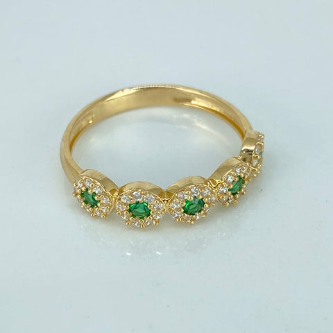 Anillo Circulos Blancos Verdes Oro amarillo 18k / Talla 7 / 2,27 Gr *