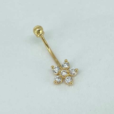 Piercing Flor Circones Blancos / Oro Amarillo 18k (Joya) / 0,65gr / 1.8cm / (Ombligo)