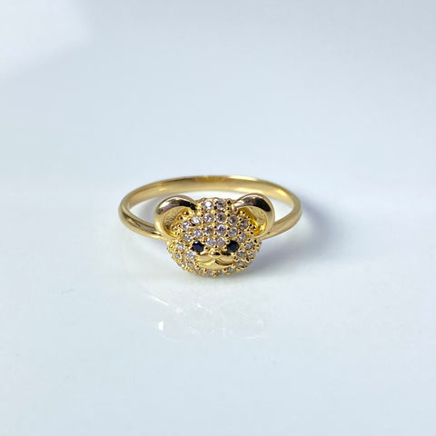 Anillo Cara De Oso Circones Blancos Y Negros Oro amarillo 18k / Talla 7 3/4 / 2,23 Gr †