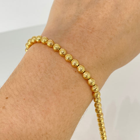 Pulso ● Bolas Diamantadas ESP Oro amarillo 18k +3 / 4,17 Gr / 4,5 mm / 19,2 Cm *