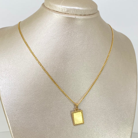 Set Cadena ● Cubana + Dije Placa Rectangular Oro amarillo 18k 2,4 Gr / 2 mm / 45 Cm *