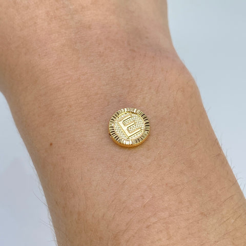 Herraje Letra E Diamantado Oro amarillo 18k 0,55 Gr / 1,1 Cm
