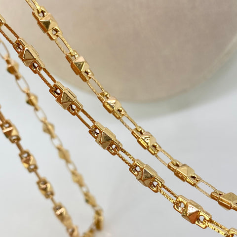 Cadena Rustica Eslabones Rombos Punteados Oro amarillo 18k 11,95 Gr / 4,1 mm / 60 Cm *