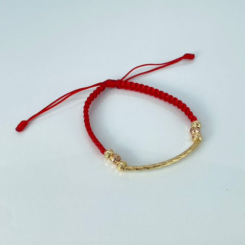 Pulsera tejida Herraje Entorchado / BD 6uni 5mm / Hilo Rojo Oro amarillo y Oro rosa 0,98 Gr †