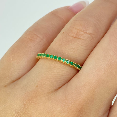 Anillo Churumbela 17 Esmeraldas 0.16 CT Oro amarillo 18k / Talla 7 1/2 / 1,52 Gr *