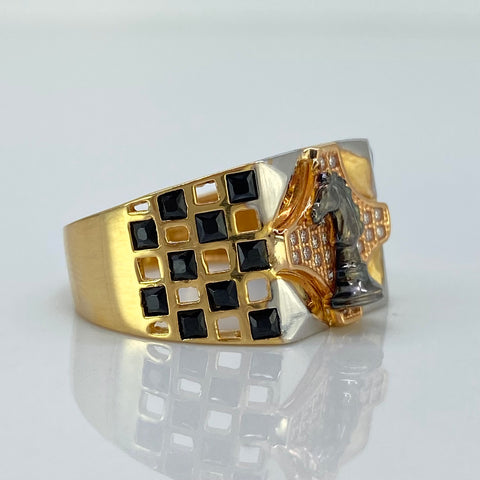 Anillo Ajedrez Ficha Caballo Circones Blancos Oro amarillo y Oro rosa 18k / Talla 10 / 6,50 Gr *