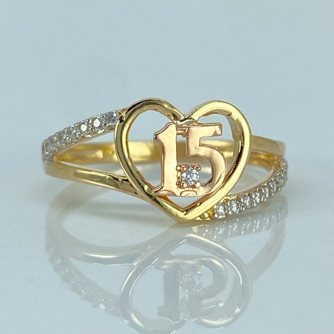 Anillo 15años Circones Blancos Tres oros / Talla 6 3/4 / 2,45 Gr *