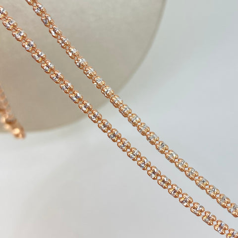 Cadena ● Punto Cuadrado Diamantado Oro blanco y Oro rosa 18k +3 / 10,45 Gr / 2,2 mm / 55 Cm †