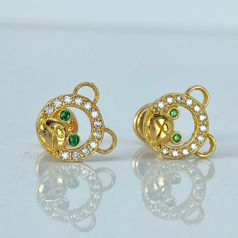 Topos Oso Circones Blancos Verde Oro amarillo 18k 1,53 Gr / 9 mm  *
