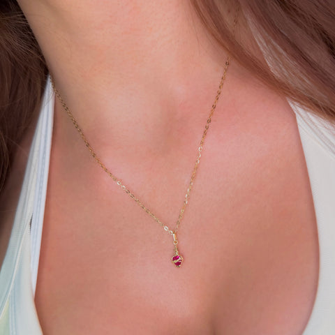 Set Cadena ● Tres Por Uno + Dije Sagrado Corazon Circon Fucsia Oro amarillo 18k 1,7 Gr / 1,2 mm / 45 Cm †